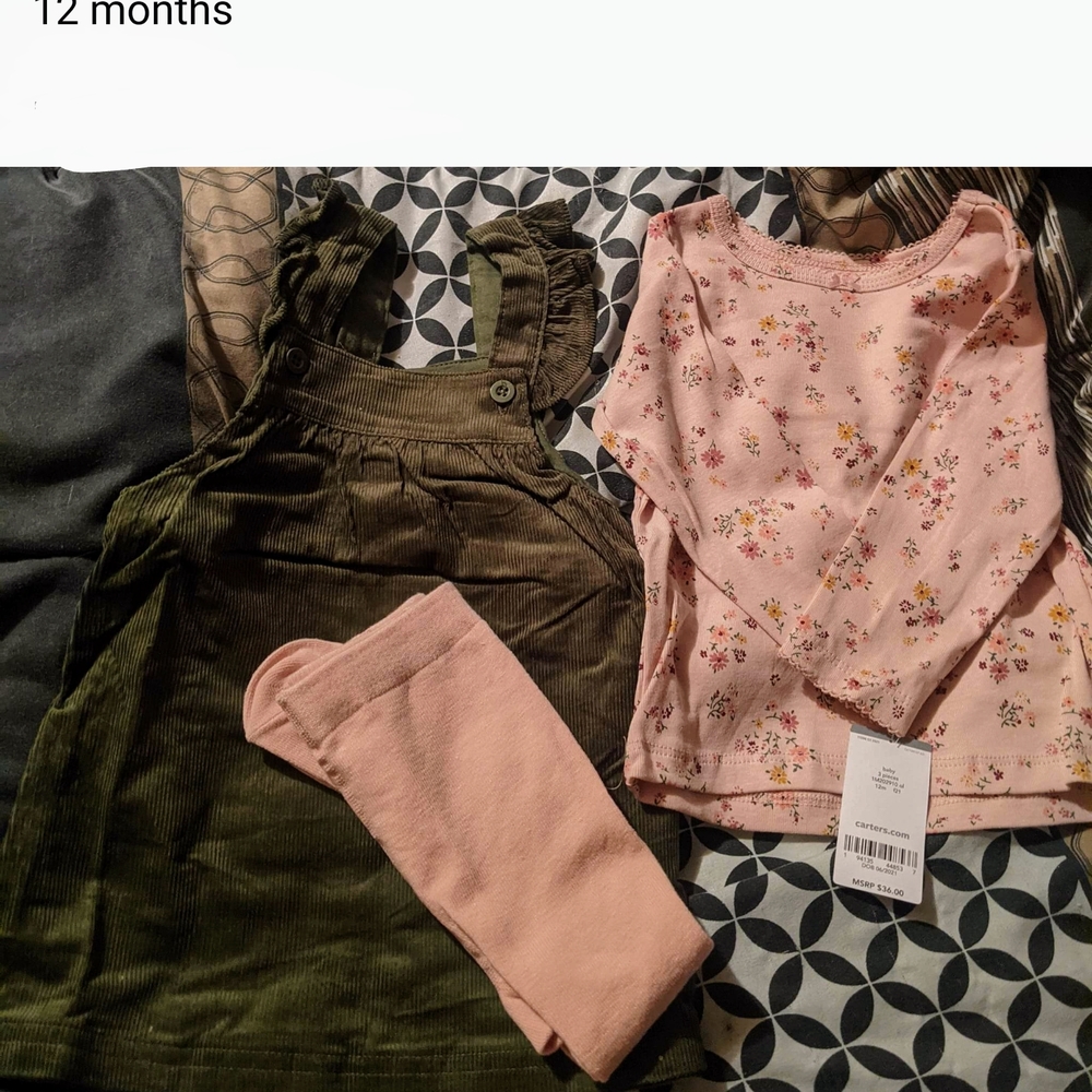Baby Girl's Floral Outfit Set - Pink and Olive